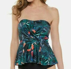 Nicole Miller Studio Green Floral Twist Peplum Tankini & Bottoms - NWT - Size S